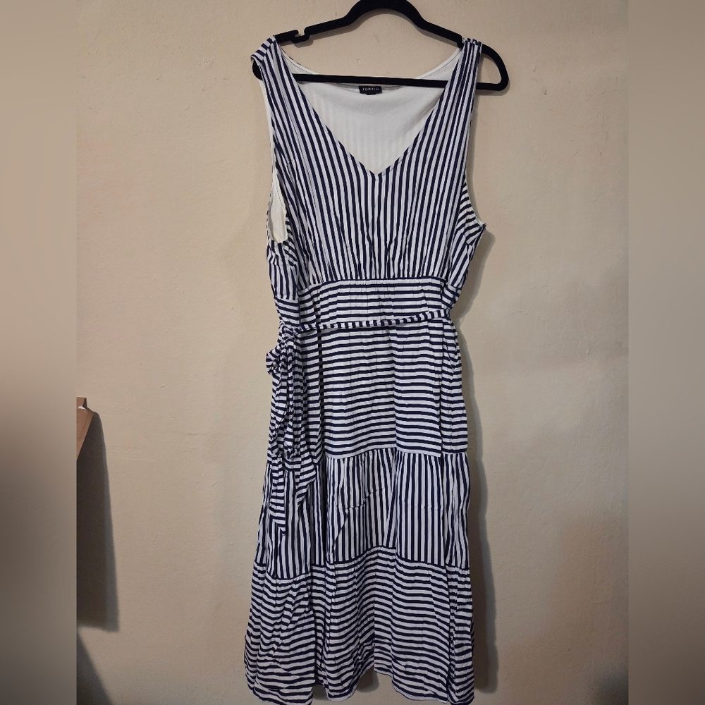 Navy Striped Midi Dress